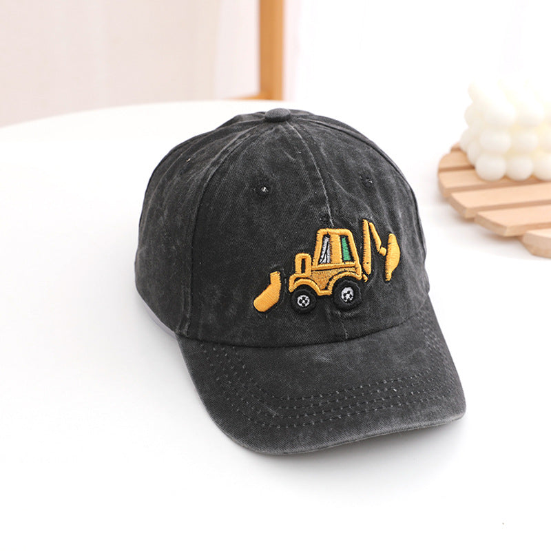 Wholesale Kids Washed Fabric Excavator Embroidery Baseball Cap